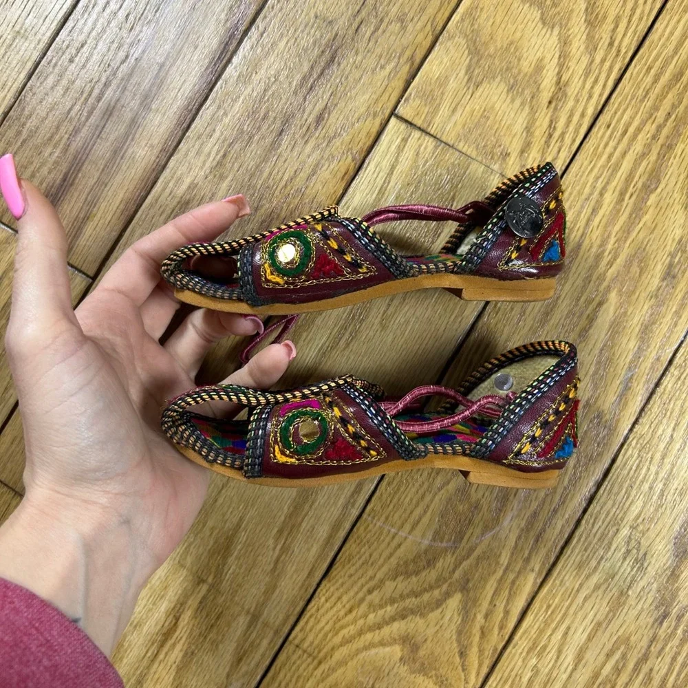 Vintage Kids Embellished Embroidered Sandals Colorful Boho Style Girls‎ Shoes